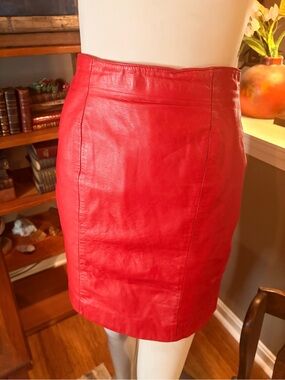 Vintage 80s Chia Red Leather Pencil Skirt